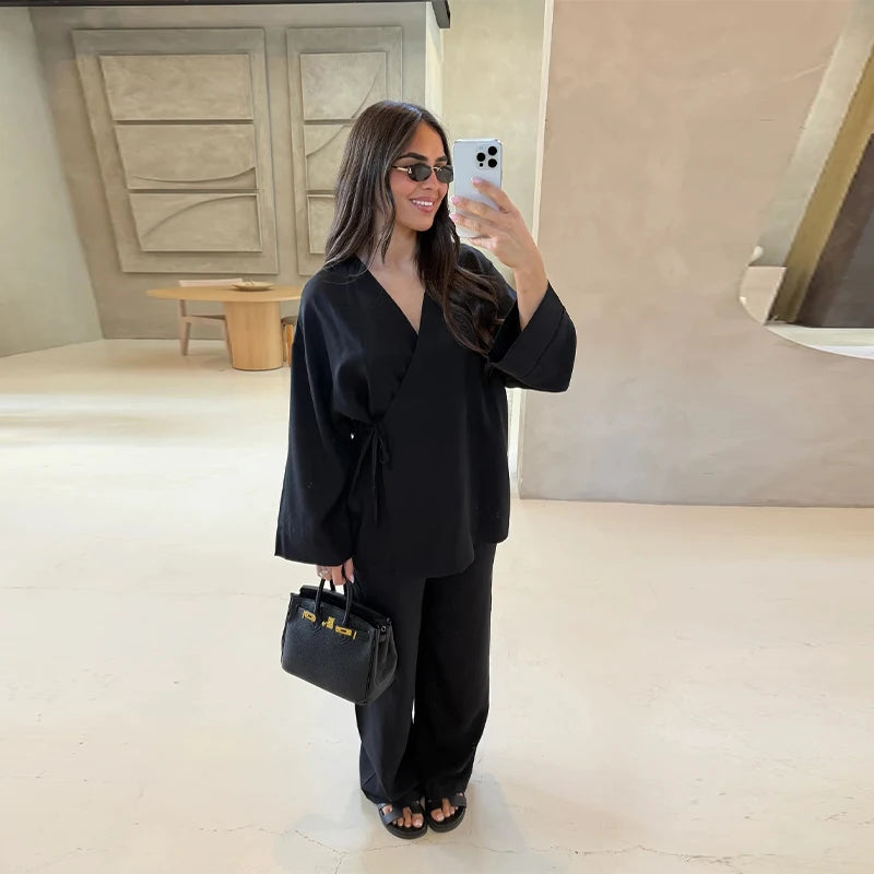 Ensemble Femme Lin 2 Pièces Kimono Ceinturé NARA