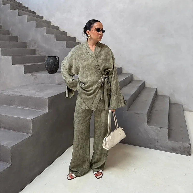 Ensemble Femme Lin Style Kimono 2 Pièces KYOTO