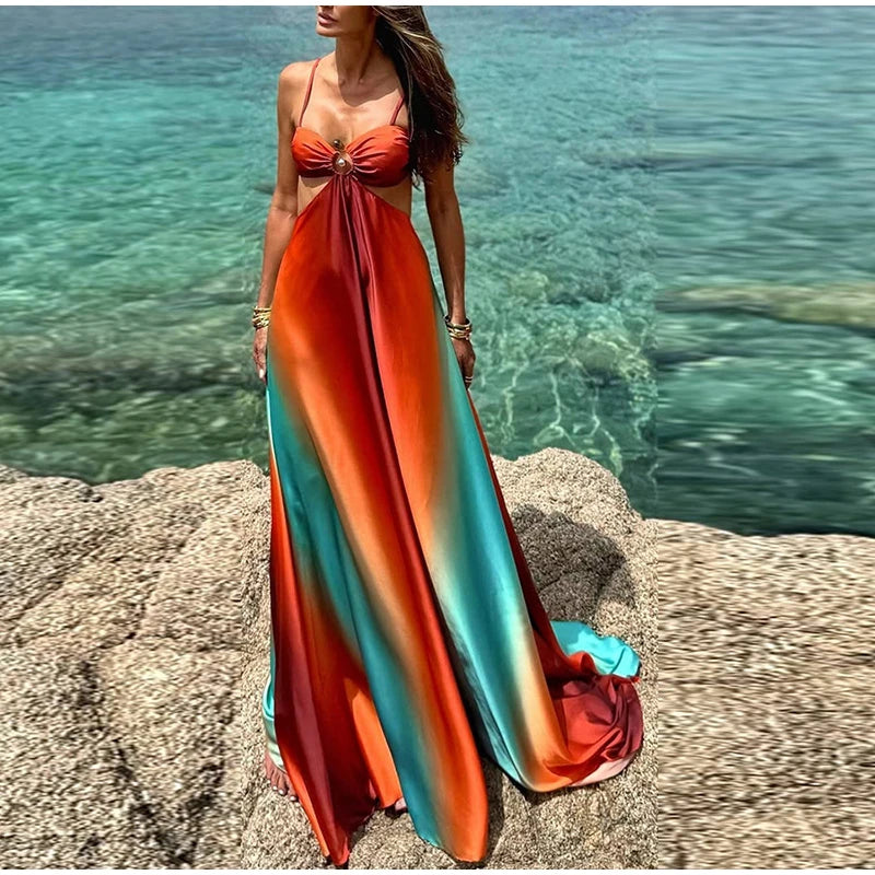 Robe de Plage Longue Corail – Bretelles & Dégradé