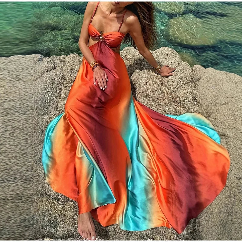 Robe de Plage Longue Corail – Bretelles & Dégradé