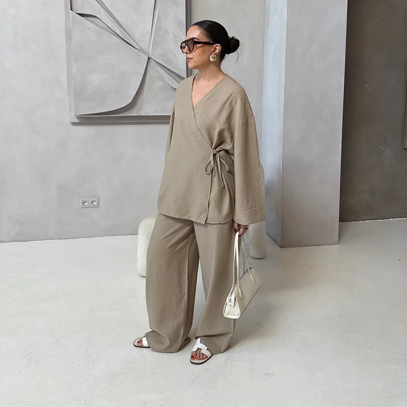Ensemble Femme Lin 2 Pièces Kimono Ceinturé NARA