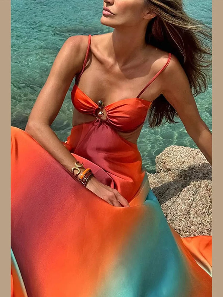 Robe de Plage Longue Corail – Bretelles & Dégradé