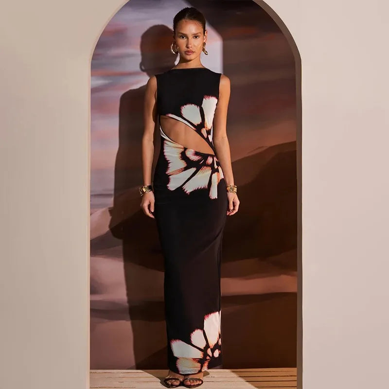 Robe Longue Élégance Nocturne Découpe Artistique