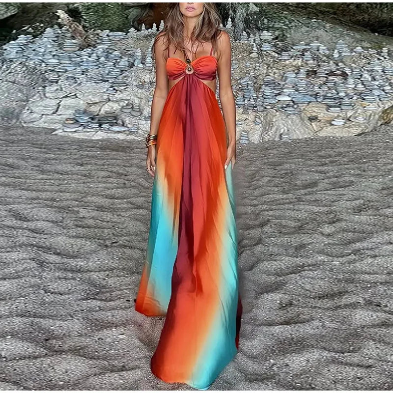Robe de Plage Longue Corail – Bretelles & Dégradé