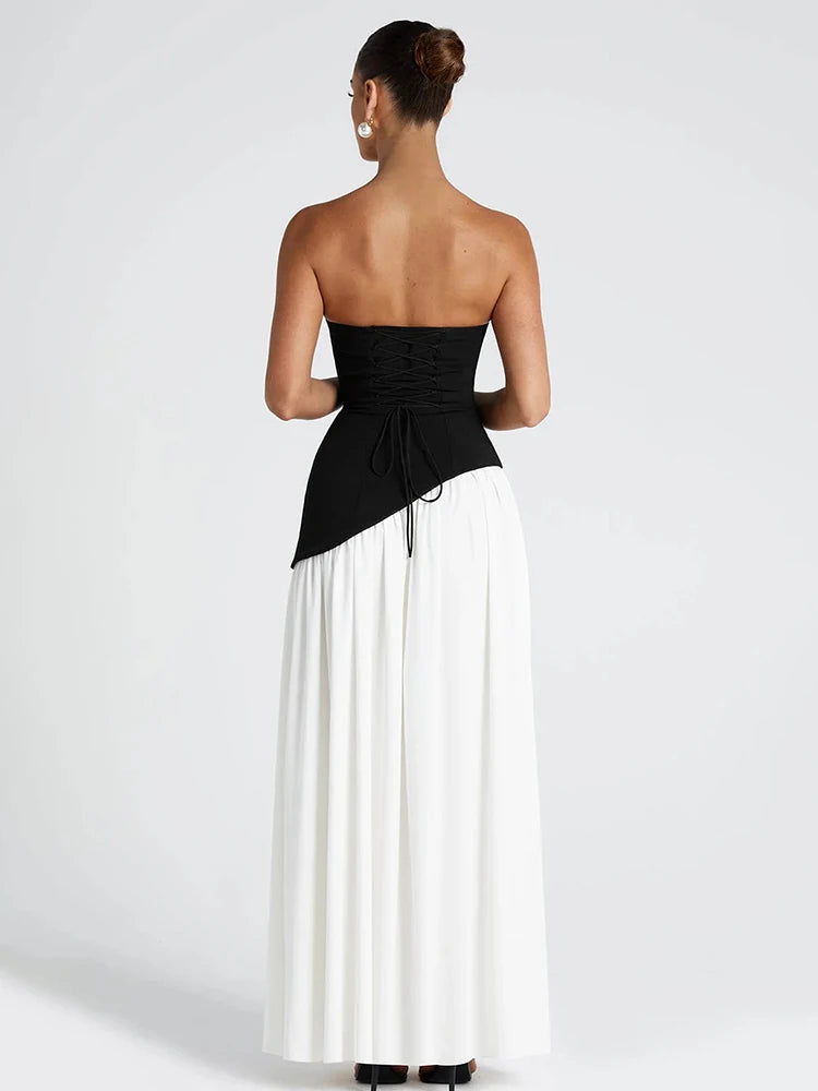 Robe Blanc & Noir Longue Chic Classe découpe jambe