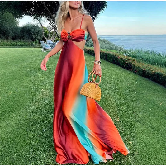 Robe de Plage Longue Corail – Bretelles & Dégradé