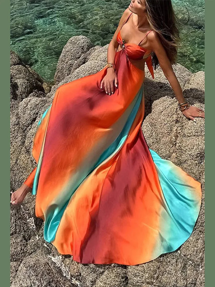 Robe de Plage Longue Corail – Bretelles & Dégradé