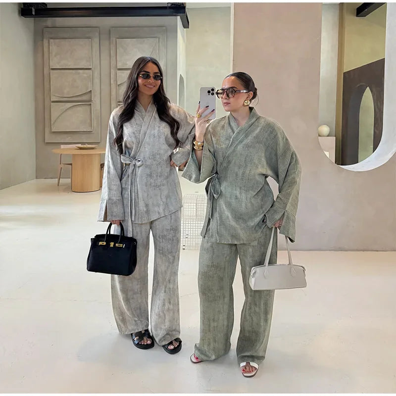 Ensemble Femme Lin Style Kimono 2 Pièces KYOTO