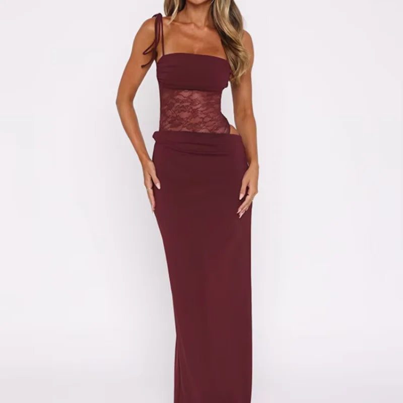 CARLEA Robe Longue en Dentelle Unie