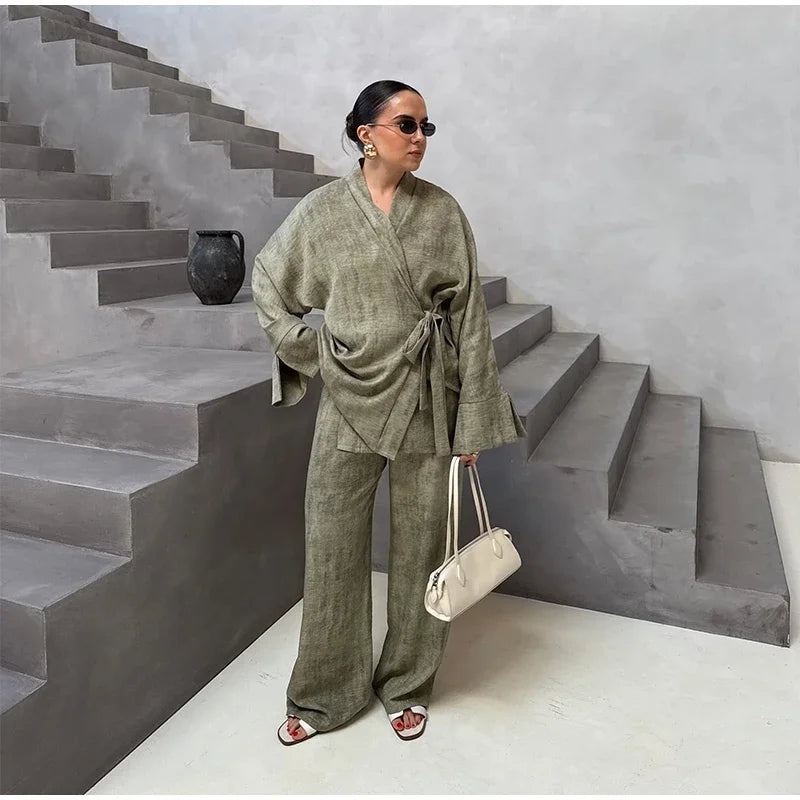 Ensemble Femme Lin Style Kimono 2 Pièces KYOTO