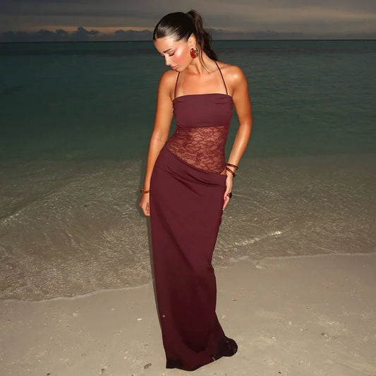 CARLEA Robe Longue en Dentelle Unie