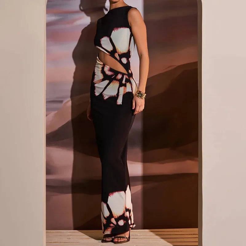 Robe Longue Élégance Nocturne Découpe Artistique