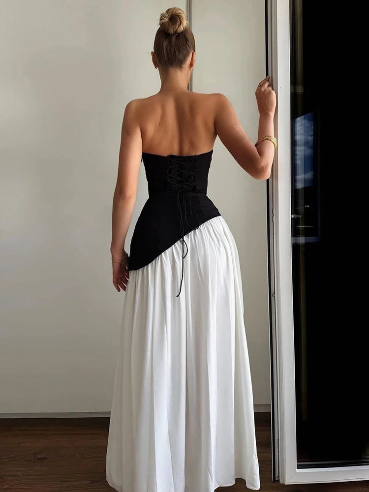Robe Blanc & Noir Longue Chic Classe découpe jambe