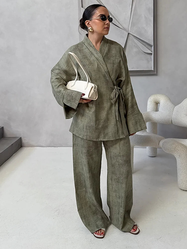 Ensemble Femme Lin Style Kimono 2 Pièces KYOTO