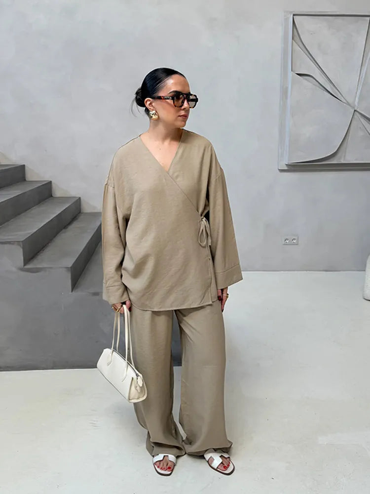 Ensemble Femme Lin 2 Pièces Kimono Ceinturé NARA
