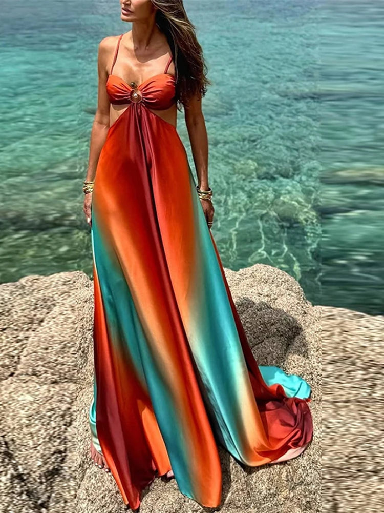 Robe de Plage Longue Corail – Bretelles & Dégradé