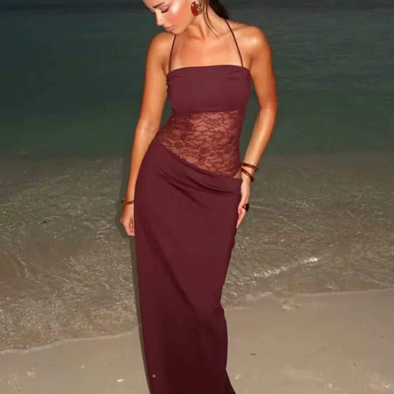 CARLEA Robe Longue en Dentelle Unie