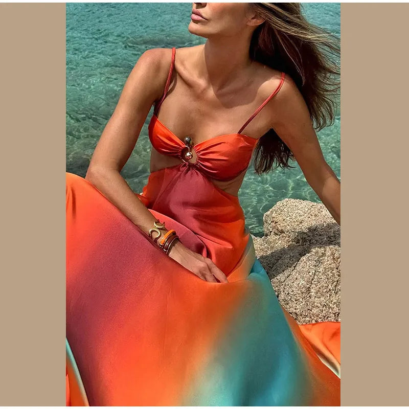 Robe de Plage Longue Corail – Bretelles & Dégradé