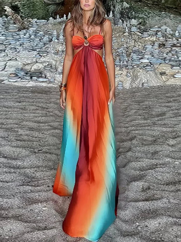 Robe de Plage Longue Corail – Bretelles & Dégradé