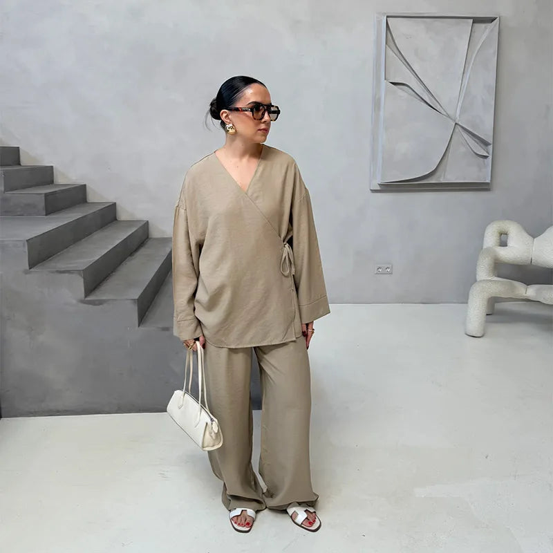 Ensemble Femme Lin 2 Pièces Kimono Ceinturé NARA