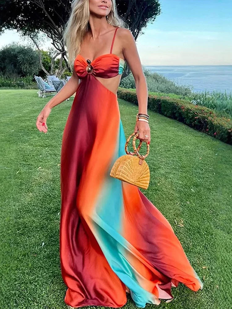 Robe de Plage Longue Corail – Bretelles & Dégradé