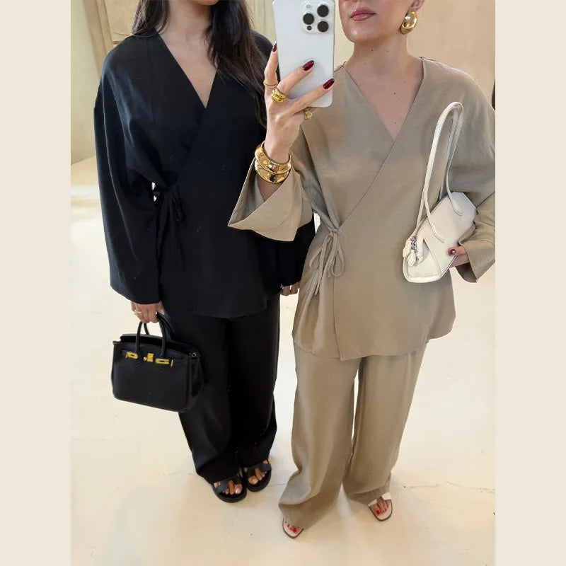 Ensemble Femme Lin 2 Pièces Kimono Ceinturé NARA